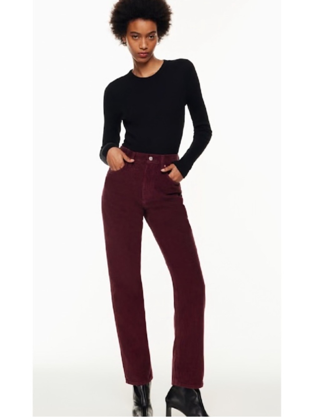 Denim Forum The '90s Joni Corduroy High Rise Loose Pants in Spiced Burgundy 23